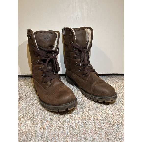 Roxy Bruna Fold Over Fuzzy Combat Boots Chocolate brown 8.5 - Picture 1 of 16